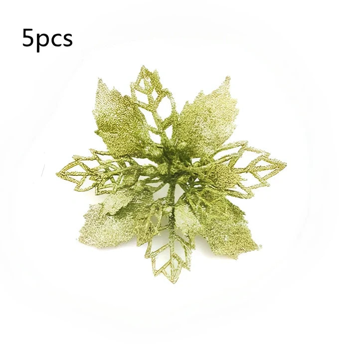 Glitter artificial Christmas flowers measuring 11cm with sparkling coating in various colour options