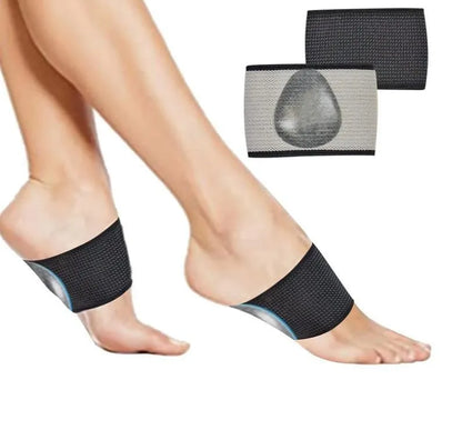 A pair of PU elastic arch support foot pads, shown in both heart style and ordinary plain style.