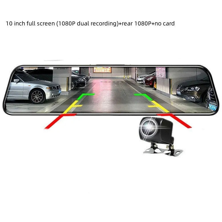10-inch car dash cam with front and rear cameras on full touchscreen display