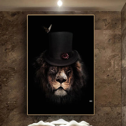 Black wildlife theme canvas poster print with white border for framing in multiple size options