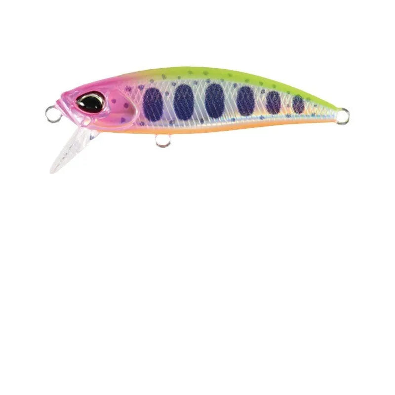 Japanese fishing lure with submerged mino design, 48mm length, 6.5g weight, shown in multiple colour variations