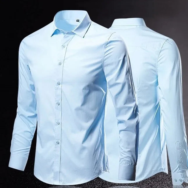 Long-sleeve linen shirt in various colours including black, brown, and navy blue, with loose fit and sizes up to 5XL