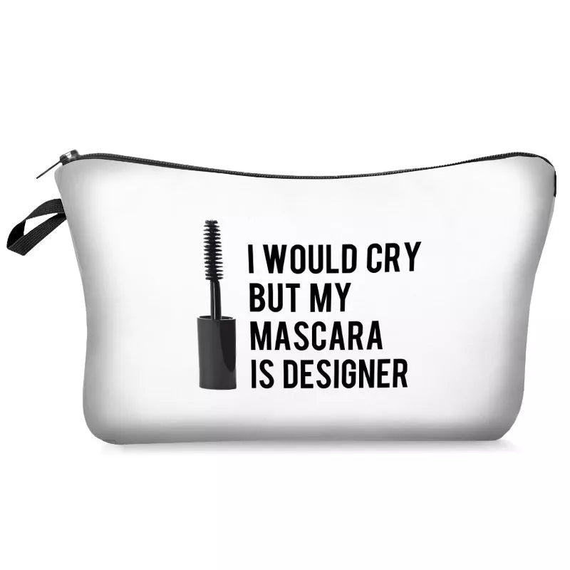 Digital printing lettered make-up bag with zipper closure for cosmetic storage
