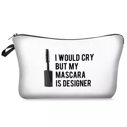 Digital printing lettered make-up bag with zipper closure for cosmetic storage