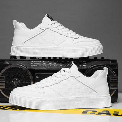 Stylish plaid lace-up sneakers with breathable mesh lining and durable rubber sole for casual comfort and versatile style.