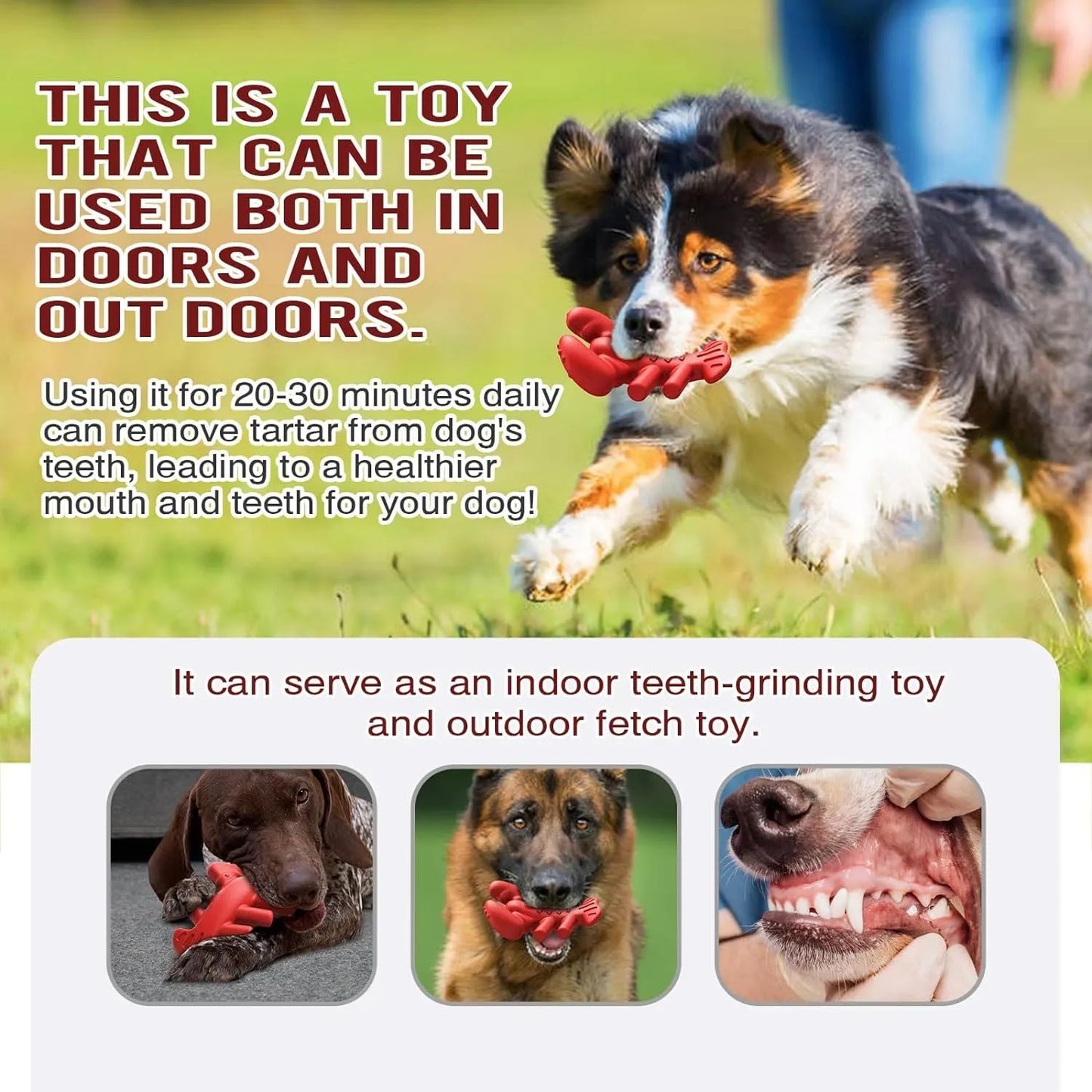 Red dog chew toy for aggressive chewers, measuring 170mm by 132mm by 57mm, for large and medium dogs