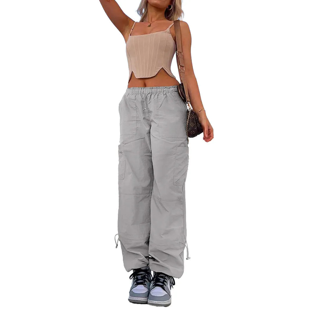 Multi-bag straight cargo casual pants in loose fit with mid waist, available in various colours and sizes