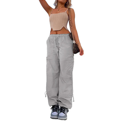Multi-bag straight cargo casual pants in loose fit with mid waist, available in various colours and sizes