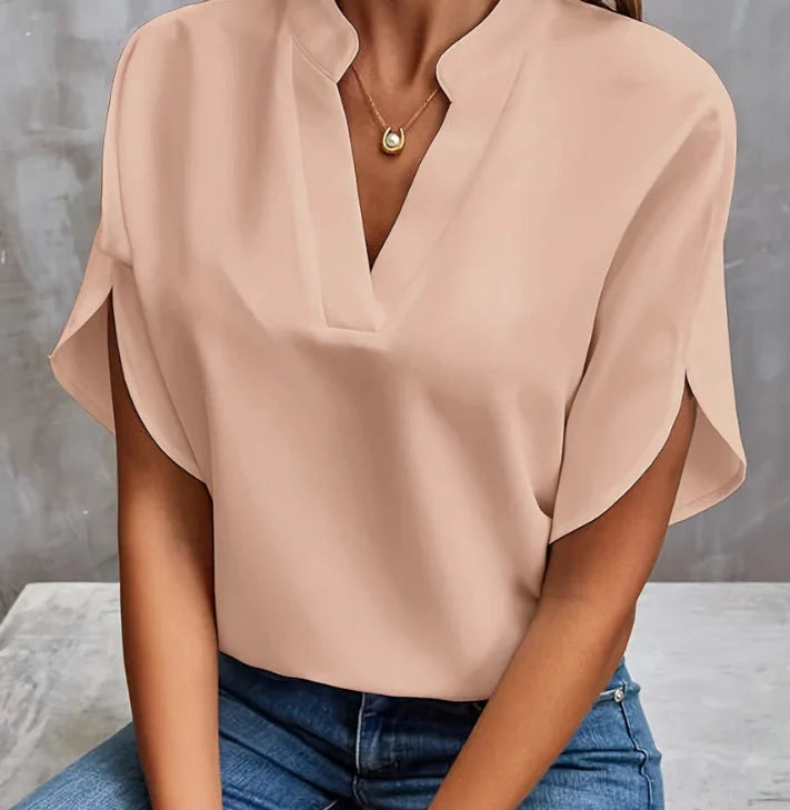 Women's summer V-neck chiffon shirt in various colors, lightweight and breathable for warm weather