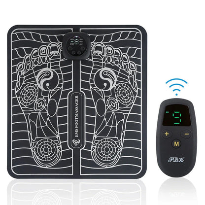 Black remote control EMS foot massage machine with wireless operation and USB charging port
