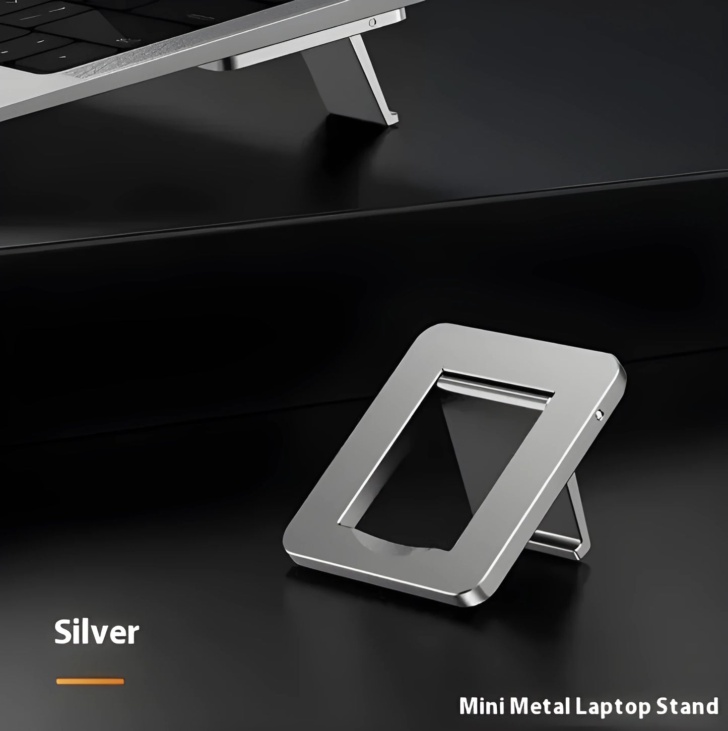 Folded aluminium laptop bracket showing compact 4.8cm size with 3M adhesive tabs