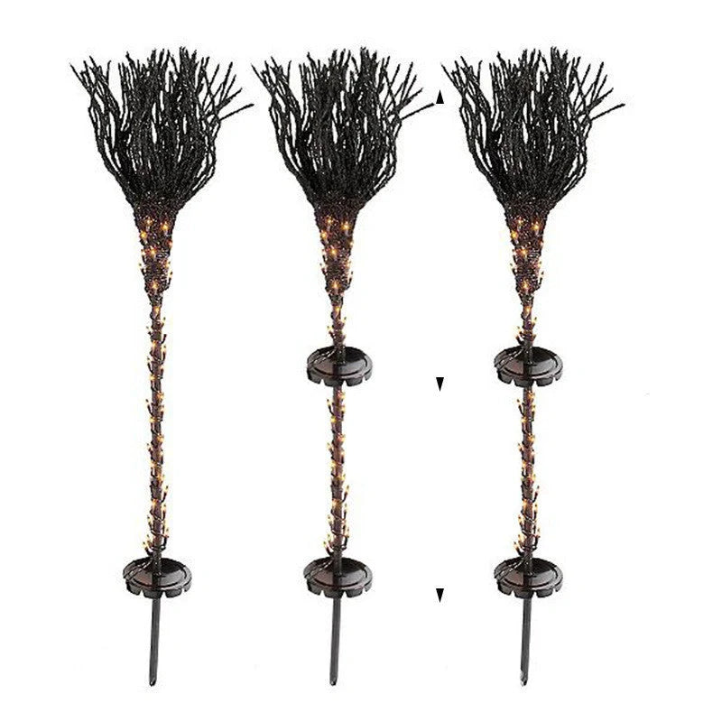 Halloween Pre-lit Broom with orange mini lights and textured handle