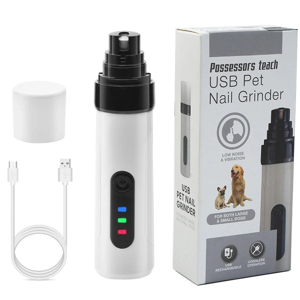 Electric dog nail trimmer device with LED display showing speed settings and dust collection system