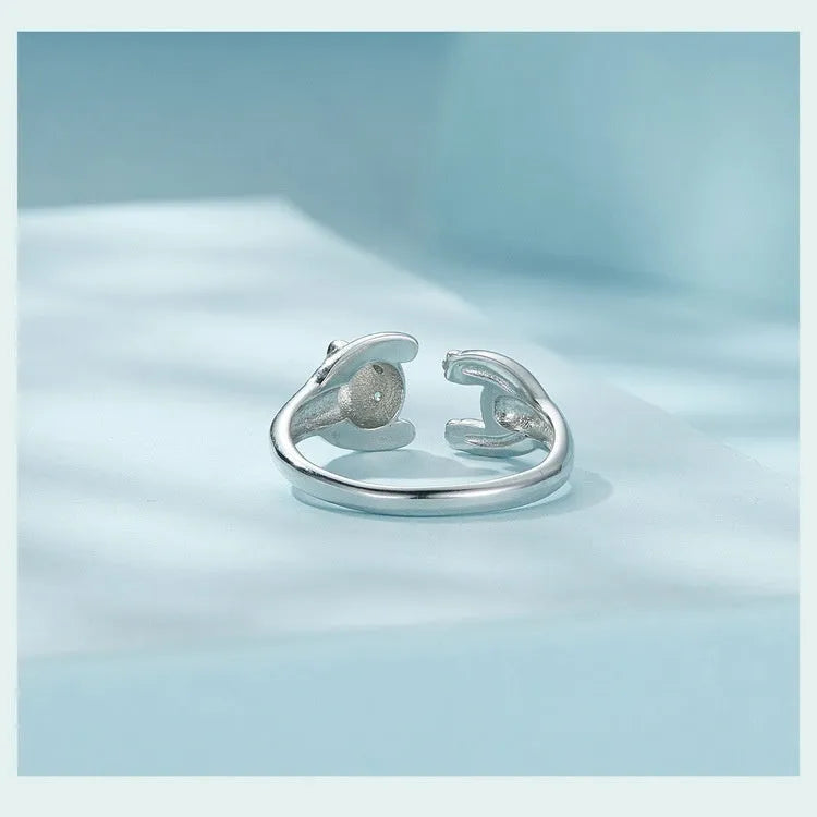 Adjustable panda open ring bracelet in sterling silver with white gold plating, showing animal modelling details and open design