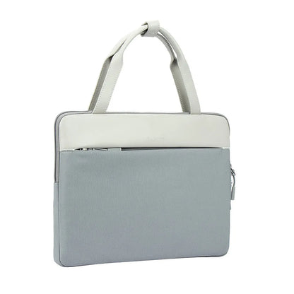 14.2 inch polyester laptop sleeve with soft handle, zipper pocket, in light grey, green, or orange