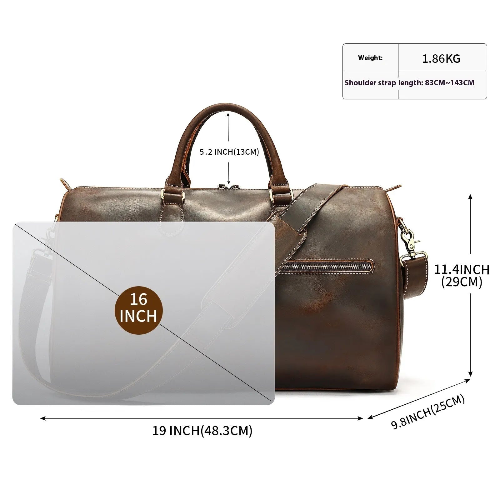 Men's large genuine cowhide leather crossbody bag in vintage travel style.