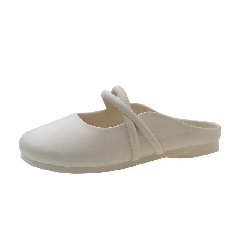 Plastic ladies summer sandals flip flops in three colour options showing baotou design