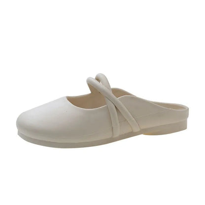 Plastic ladies summer sandals flip flops in three colour options showing baotou design