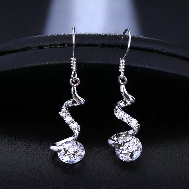 Purple Zircon Spiral Ear Hook Earrings for Women - Geometric Design with Copper Material