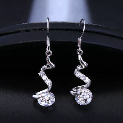 Purple Zircon Spiral Ear Hook Earrings for Women - Geometric Design with Copper Material