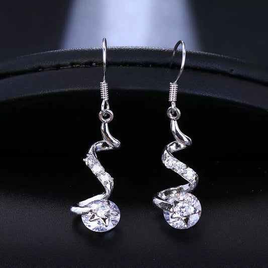 Purple Zircon Spiral Ear Hook Earrings for Women - Geometric Design with Copper Material