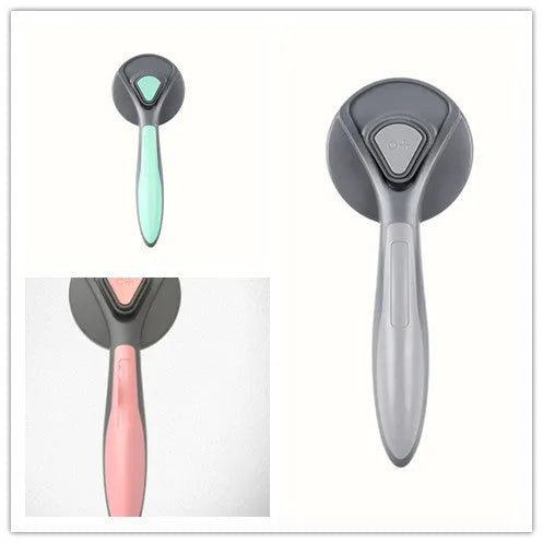 One button dog hair removal comb with stainless steel pins, 19.3cm long, in mint green or gentleman grey
