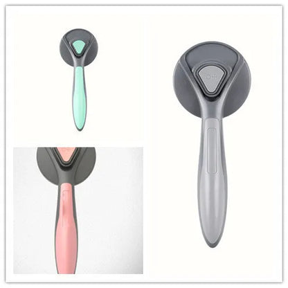 One button dog hair removal comb with stainless steel pins, 19.3cm long, in mint green or gentleman grey