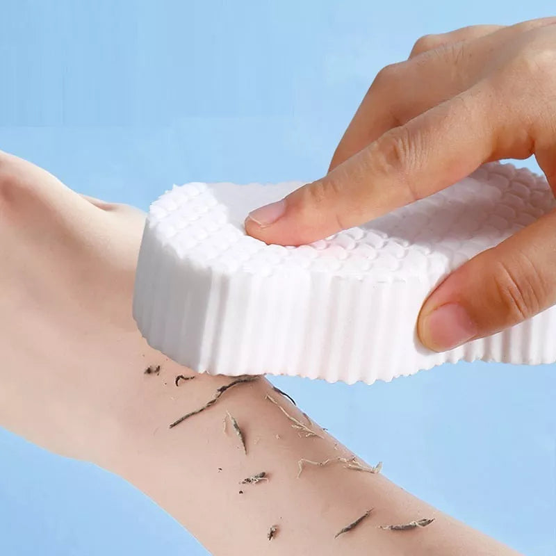 Flexible children's tender skin exfoliating bath sponge in white, pink, blue, and gray