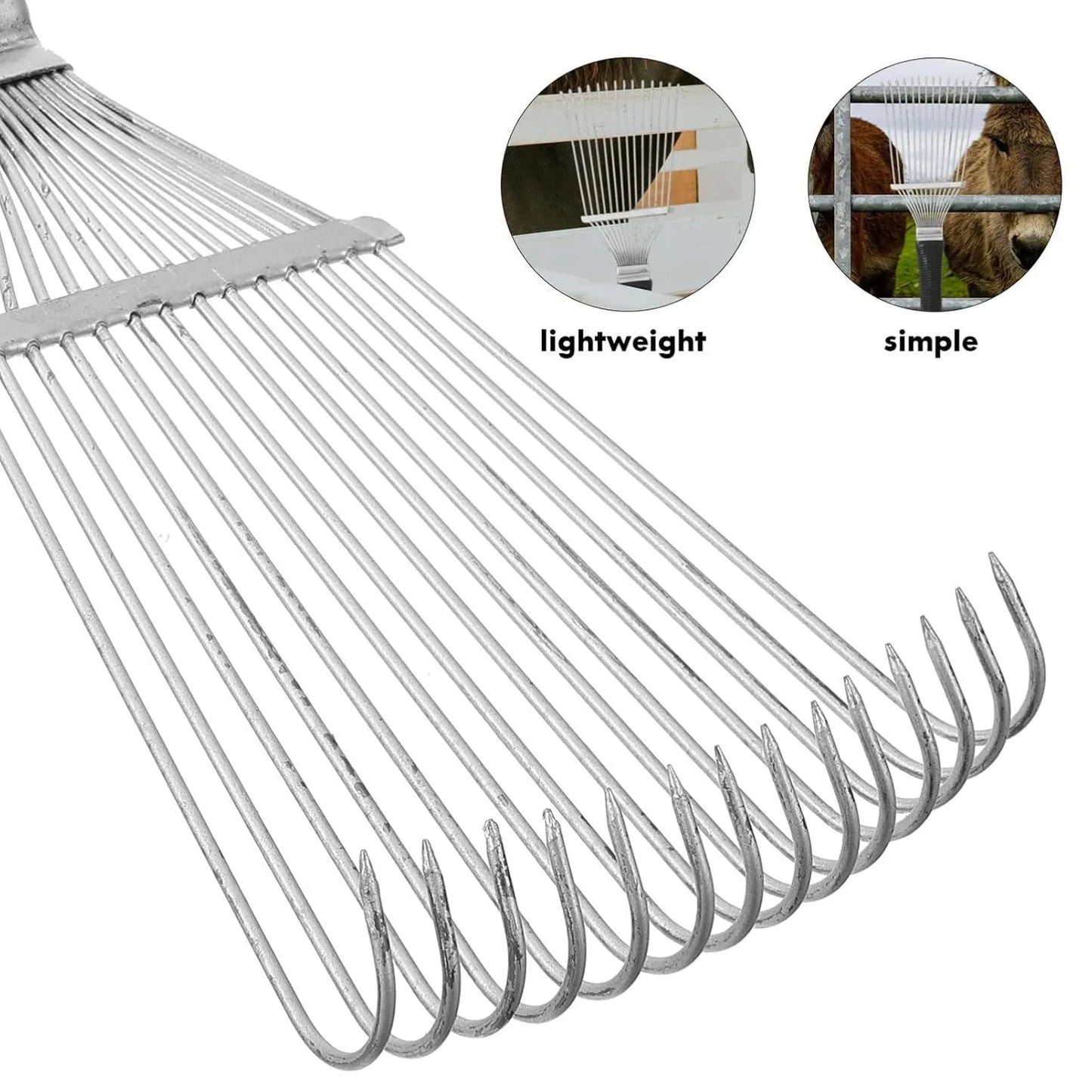 Black stainless steel pet grooming rake comb for dogs and horses on a white background.