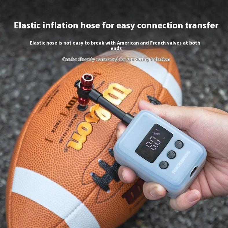 Black portable electric bike pump with TYPE-C charging port and multiple inflation nozzles