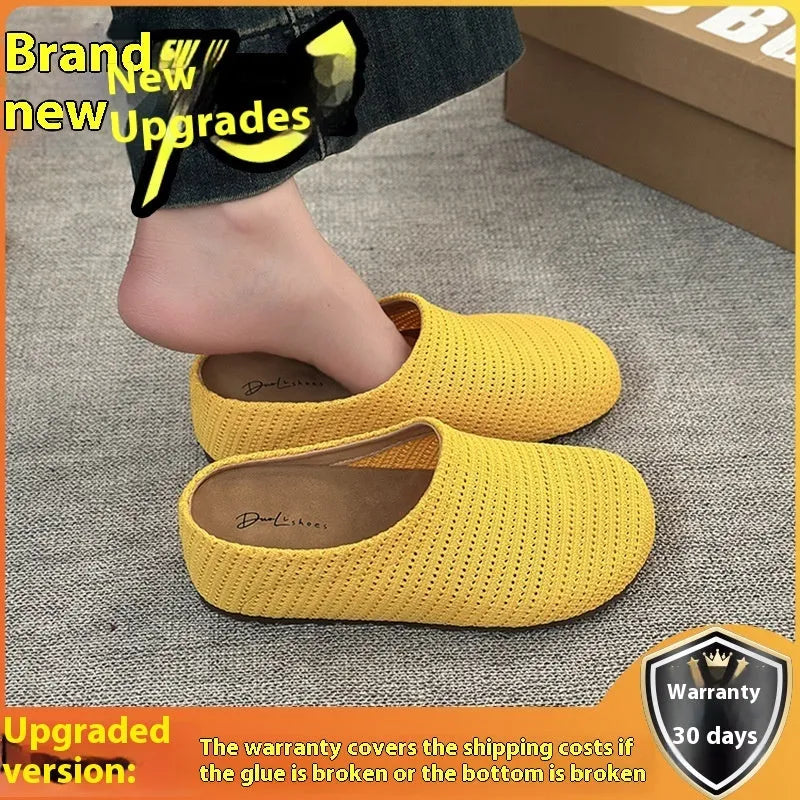 Women's non-slip cloth slippers with rubber sole in beige colour showing round toe design