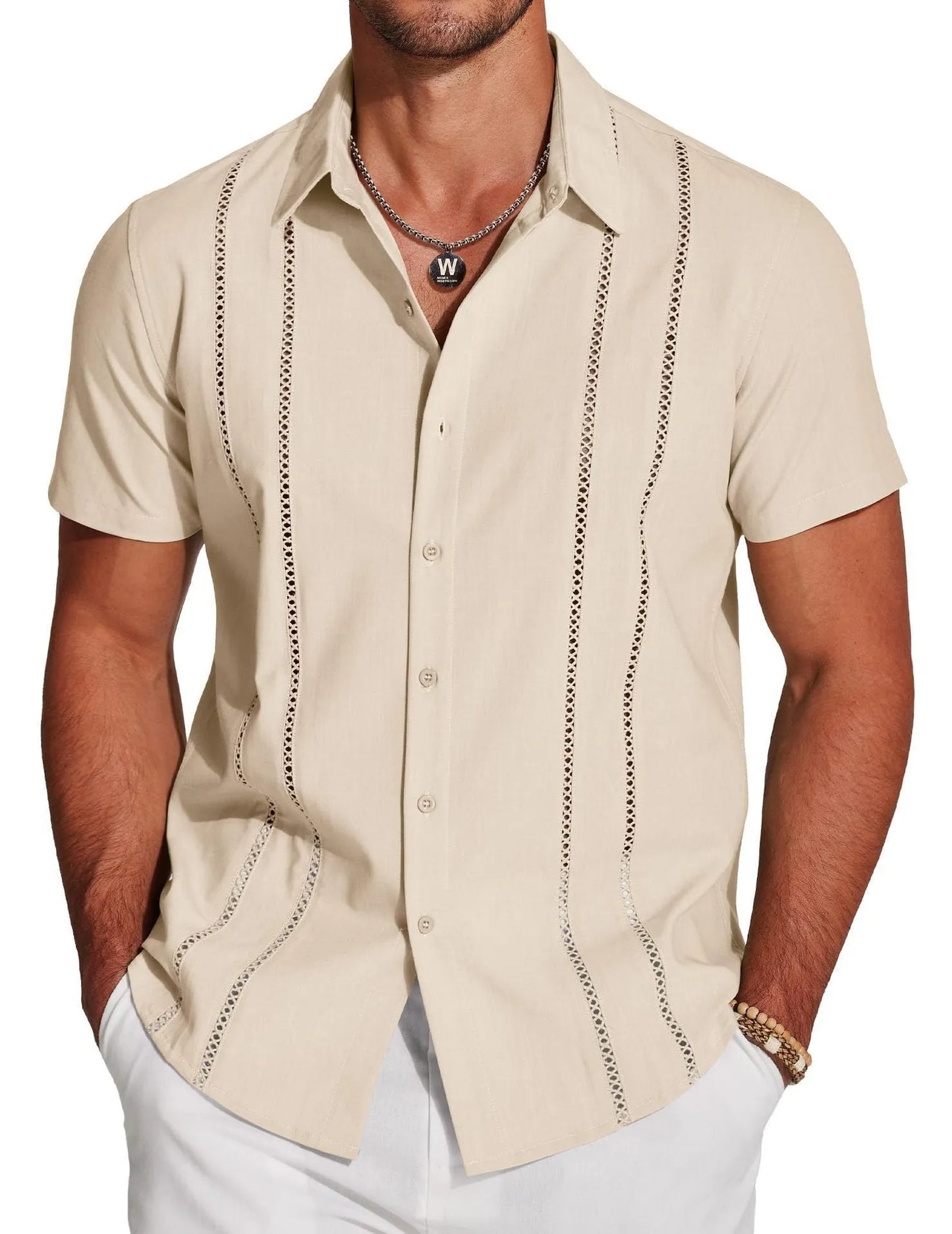 Men's slim fit Hawaiian short sleeve shirt with a colourful digital print pattern.