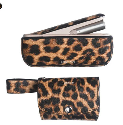 Light luxury leopard print and yellow oxford fabric storage bag with zip closure.