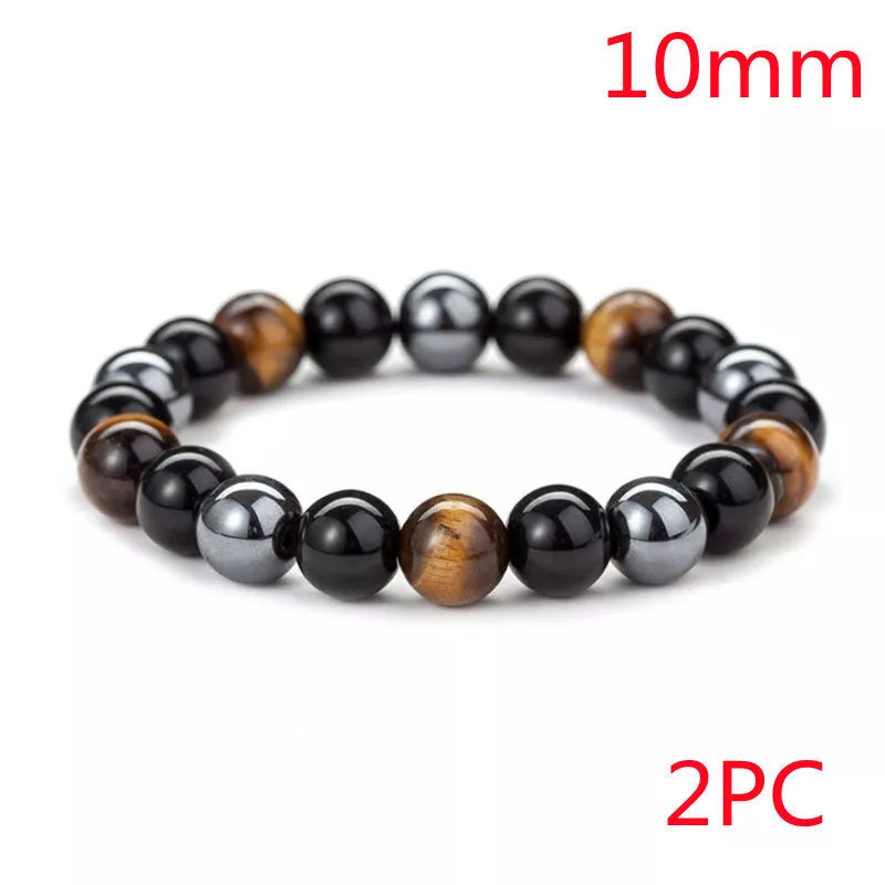 Hand-woven Tiger Eye Stone Bracelet in natural stone, sizes 8mm and 10mm