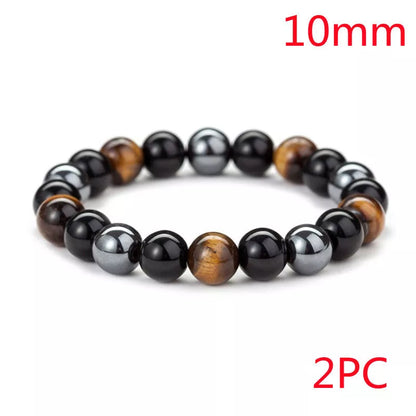Hand-woven Tiger Eye Stone Bracelet in natural stone, sizes 8mm and 10mm
