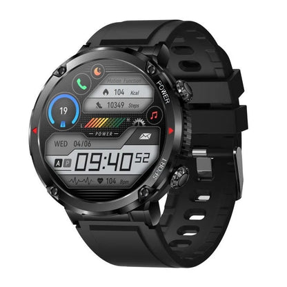 T30 Smart Watch with black silicone strap on wrist, showing IPS touchscreen displaying time and health metrics