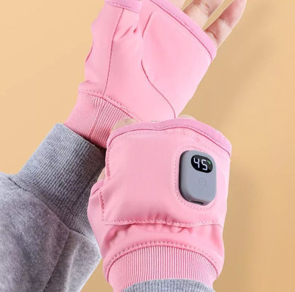 USB rechargeable electric winter gloves with digital display in black and pink