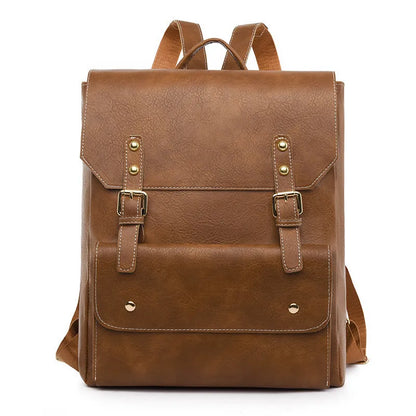 Korean style retro backpack in black colour showing soft PU material and simple design