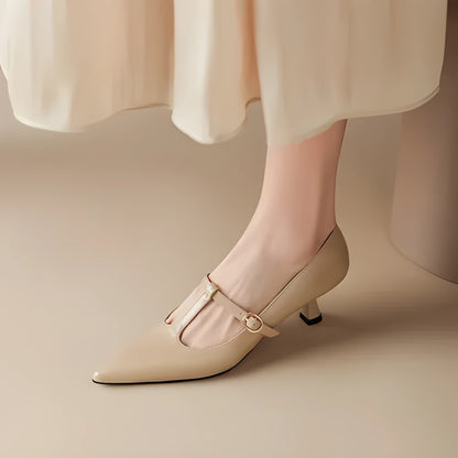Women's black leather square toe high heel shoes with a 6-8cm heel on a plain background.