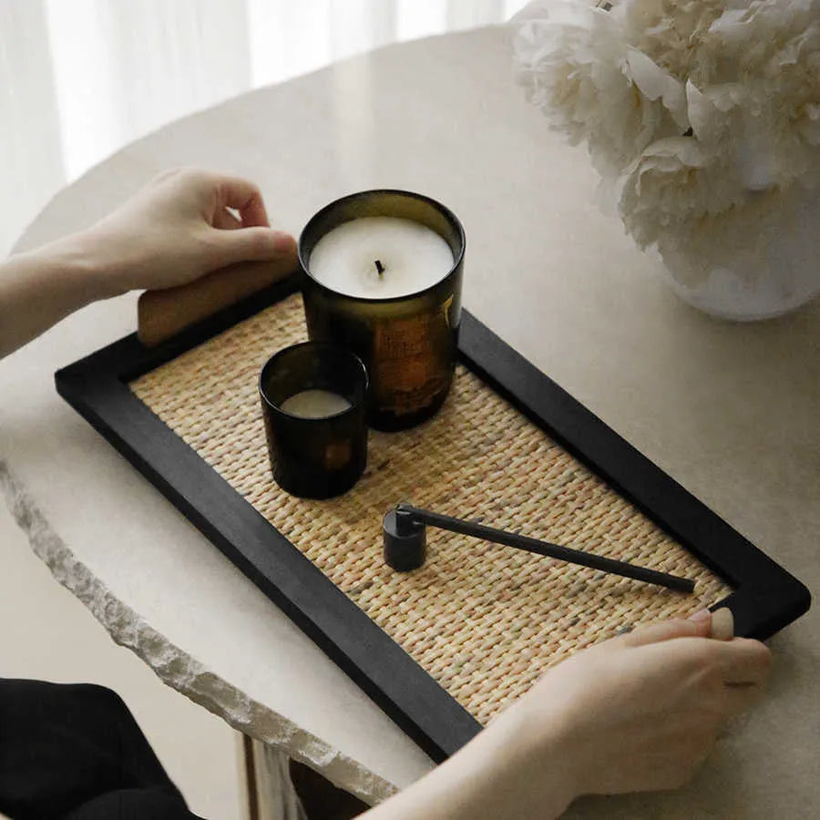 Pine dining tray with compartment design showing two size options for organised serving