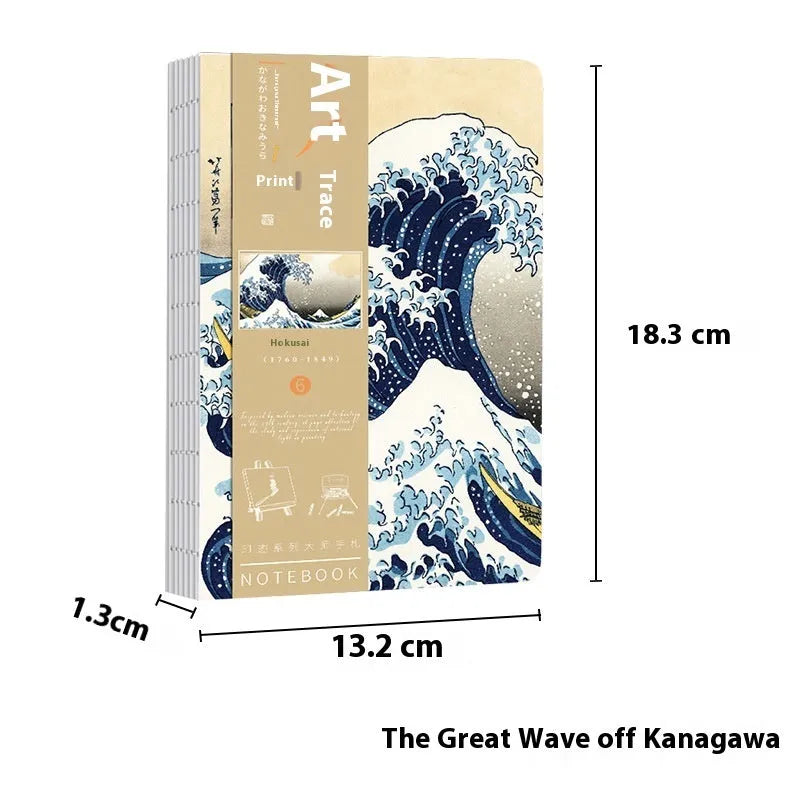 Ukiyo-e retro hand ledger with Kanagawa wave cover, 13.2x18.3 cm, 100g Daolin paper inside