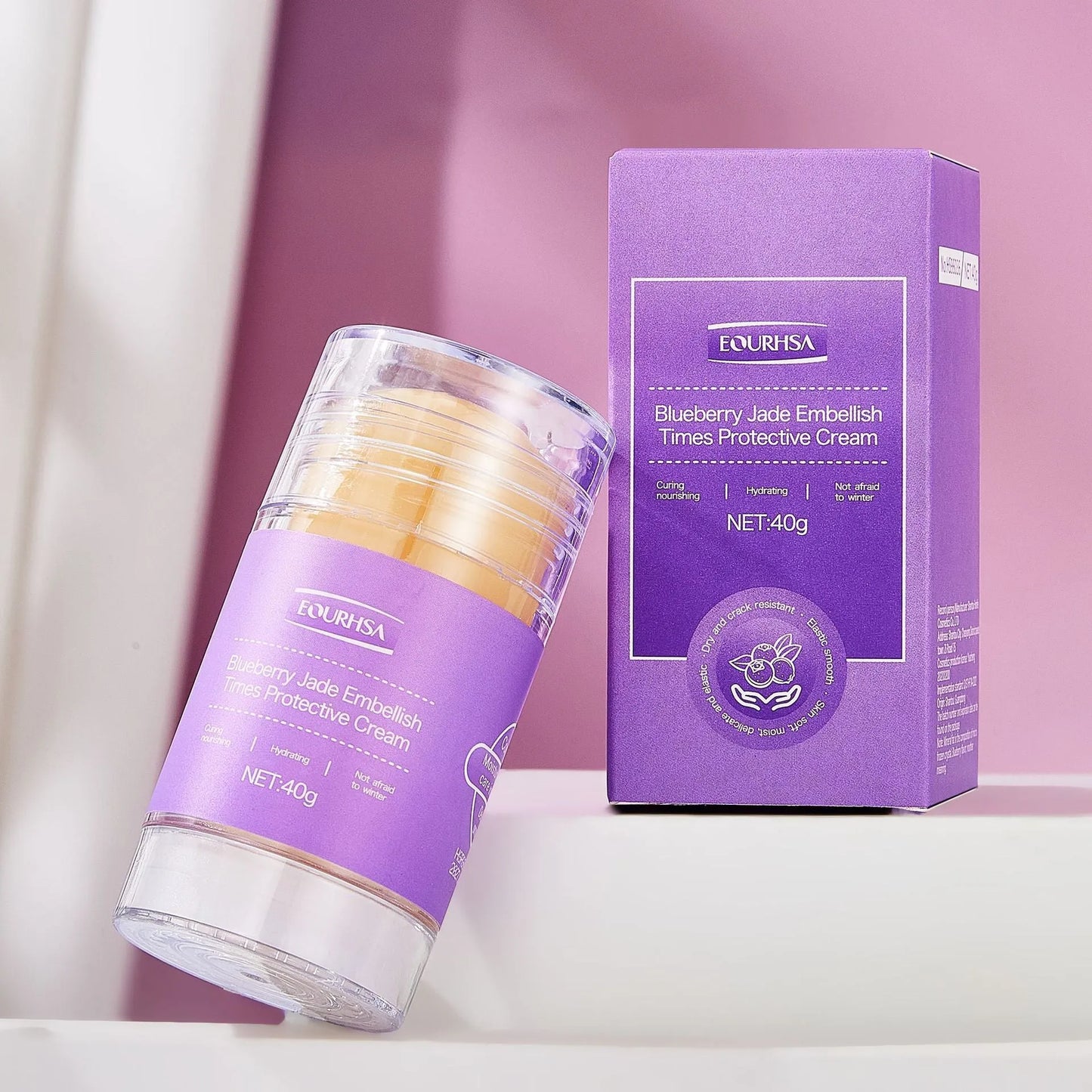 Moisturiser solid stick balm for hands and feet, shown with scent options Apple, Banana, Blueberry, Coconut, Citrus, Pink, Strawberry.