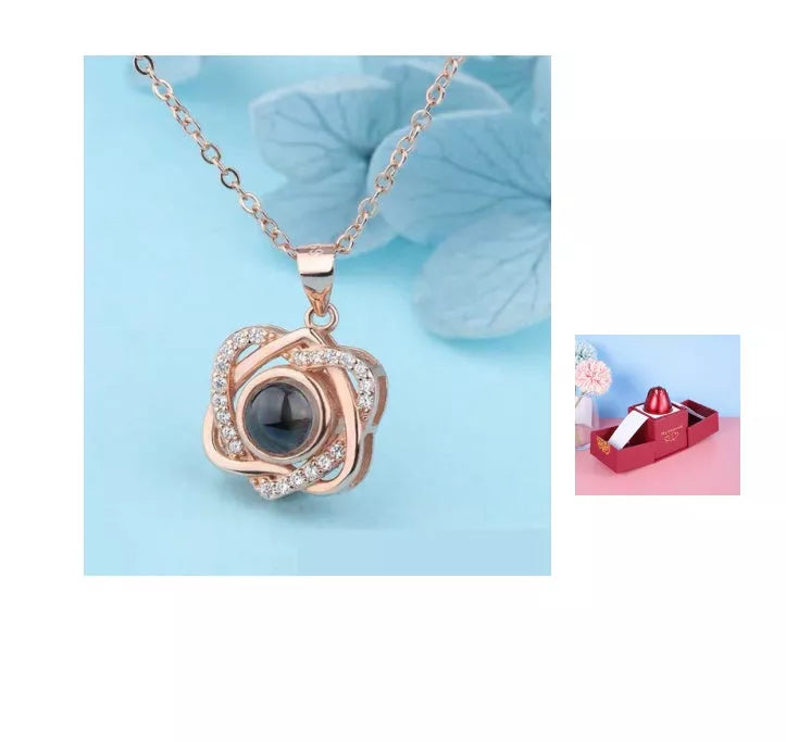 Valentine's Day metal rose jewelry gift box necklace with adjustable crystal design