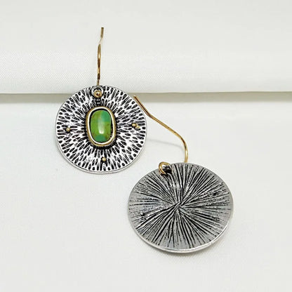 Turquoise colour separation antique silver alloy earrings with electroplating treatment