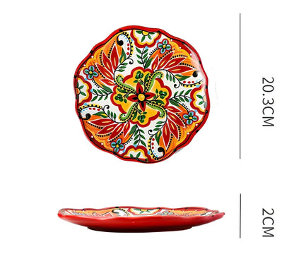 Underglaze ceramic bowl with Bohemian floral pattern in blue mandarin duck design, 8 inch diameter