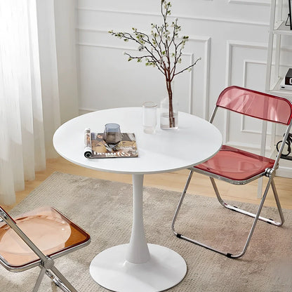 Scandinavian style coffee table with folding chairs in white finish, 60cm diameter