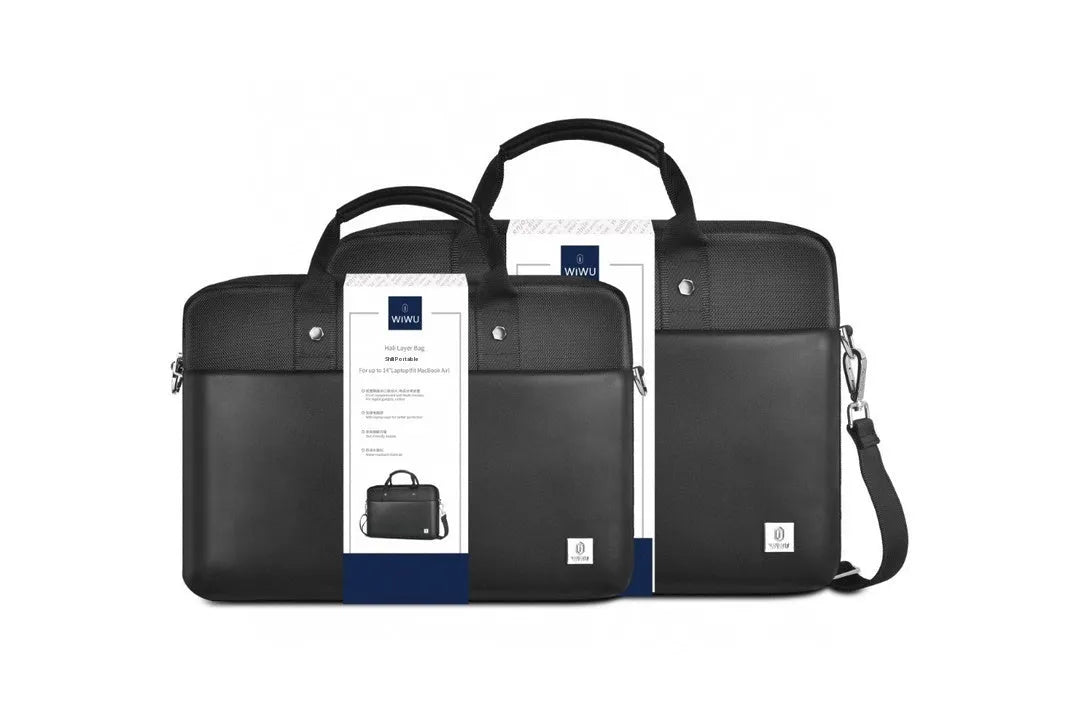 Black Oxford cloth laptop handbag with multiple pockets, lock, and separate computer compartment for 14-inch or 15.6-inch devices