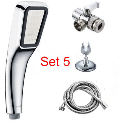 Orange plastic hand-held pressurised shower head with rain function