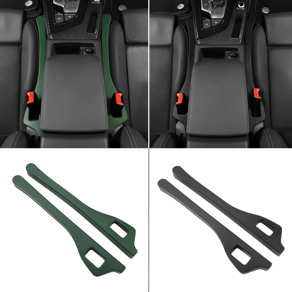 Black and green car seat gap filler strips, 5cm thick PU material, universal fit for vehicles