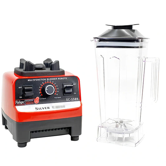 Red multifunctional juicer blender with 3000W motor and 10-litre capacity container for household food preparation